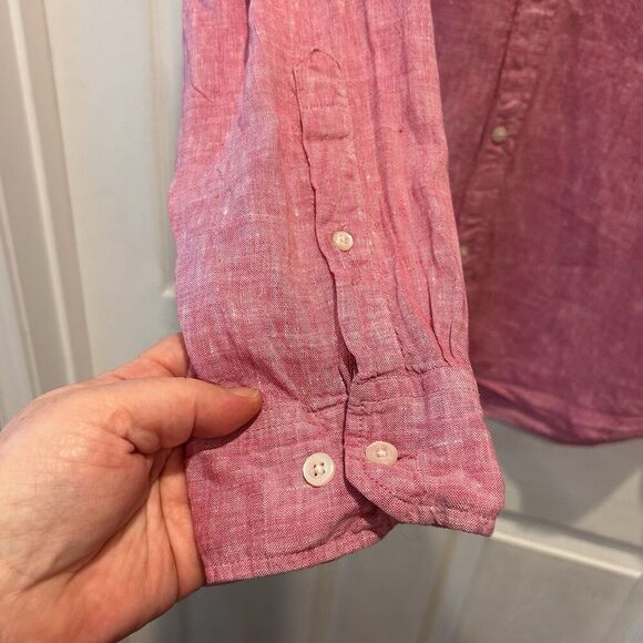 Banana Republic Men’s 100% Linen Camden Shirt Red Button Front Long Sleeve Large - Picture 3 of 4